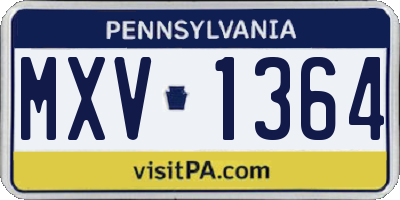 PA license plate MXV1364