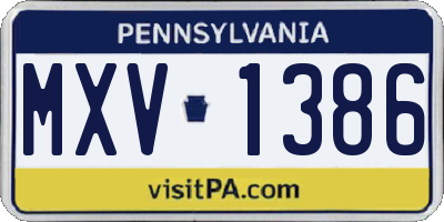 PA license plate MXV1386