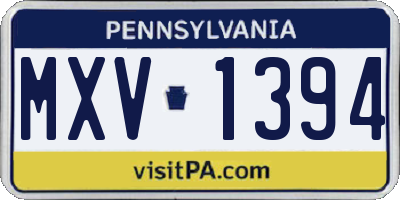PA license plate MXV1394