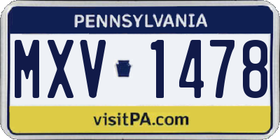 PA license plate MXV1478