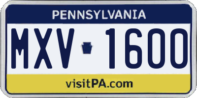 PA license plate MXV1600