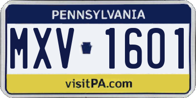 PA license plate MXV1601