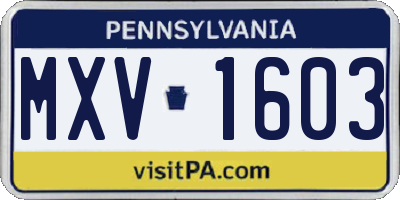 PA license plate MXV1603