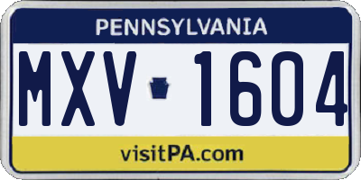 PA license plate MXV1604