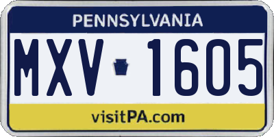 PA license plate MXV1605