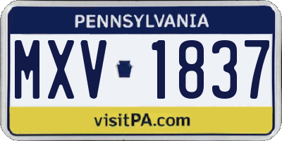 PA license plate MXV1837