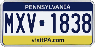 PA license plate MXV1838