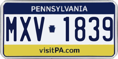 PA license plate MXV1839