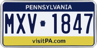 PA license plate MXV1847