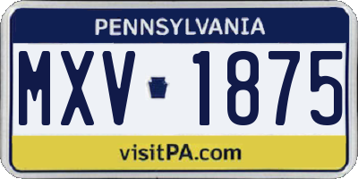 PA license plate MXV1875