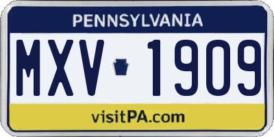 PA license plate MXV1909