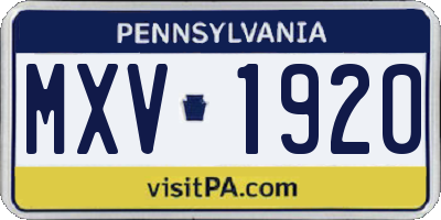PA license plate MXV1920