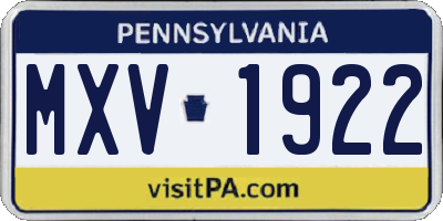 PA license plate MXV1922