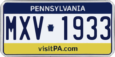 PA license plate MXV1933