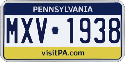 PA license plate MXV1938