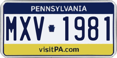 PA license plate MXV1981