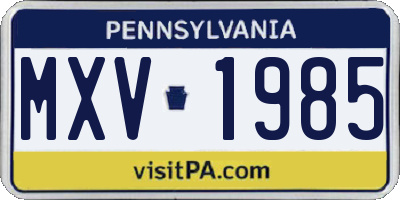 PA license plate MXV1985