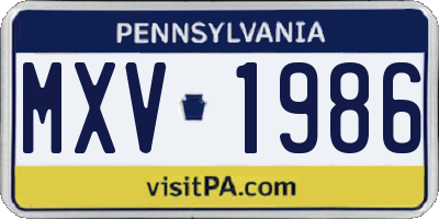 PA license plate MXV1986