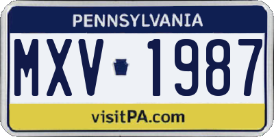 PA license plate MXV1987