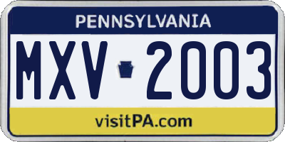 PA license plate MXV2003