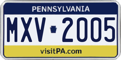 PA license plate MXV2005