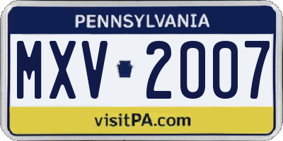 PA license plate MXV2007