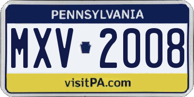 PA license plate MXV2008