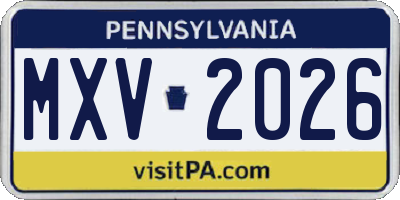 PA license plate MXV2026