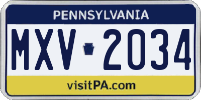 PA license plate MXV2034
