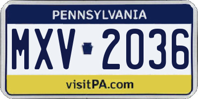 PA license plate MXV2036