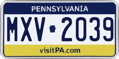 PA license plate MXV2039