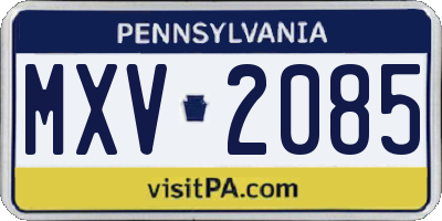 PA license plate MXV2085