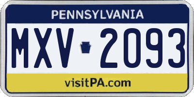 PA license plate MXV2093