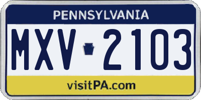 PA license plate MXV2103