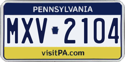 PA license plate MXV2104