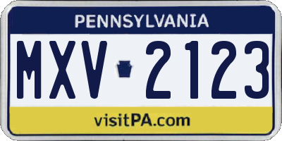 PA license plate MXV2123