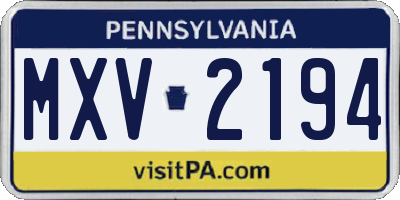PA license plate MXV2194