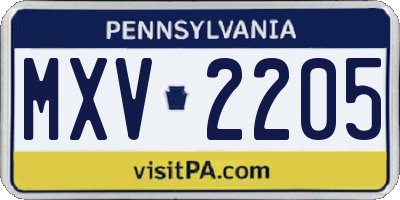 PA license plate MXV2205
