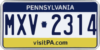 PA license plate MXV2314