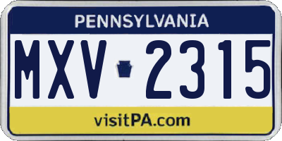 PA license plate MXV2315