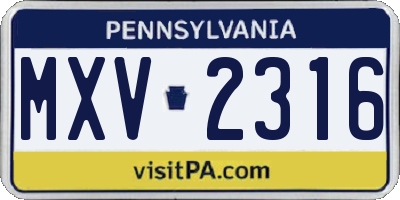 PA license plate MXV2316