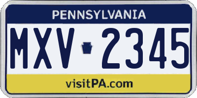 PA license plate MXV2345