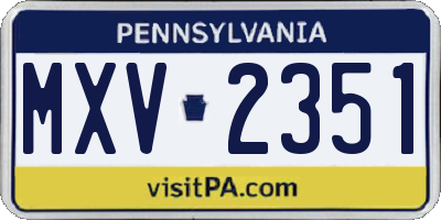 PA license plate MXV2351