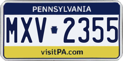 PA license plate MXV2355