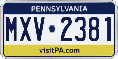 PA license plate MXV2381