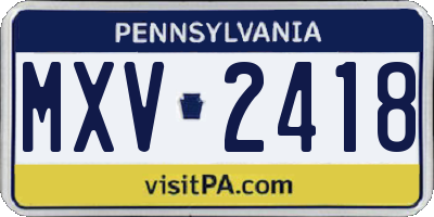 PA license plate MXV2418