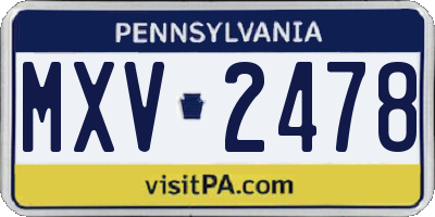 PA license plate MXV2478