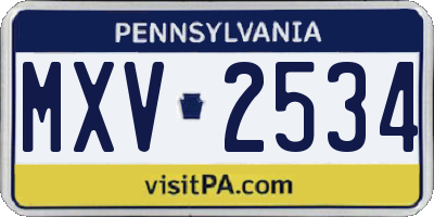 PA license plate MXV2534