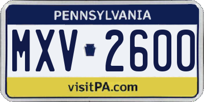 PA license plate MXV2600