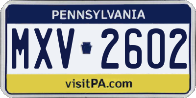 PA license plate MXV2602